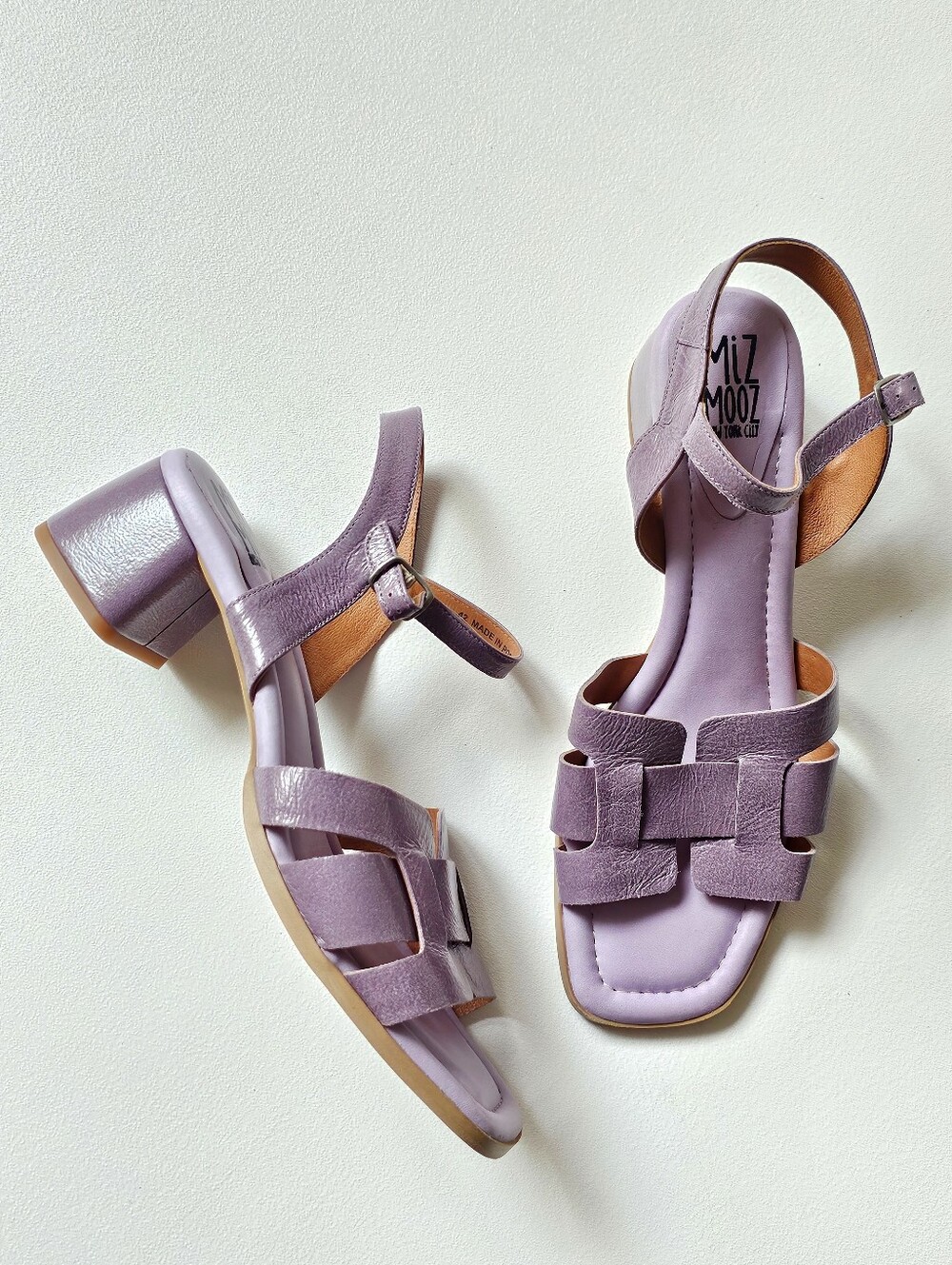 Miz Mooz Oakley Leather Block Heel Sandals Lavender Lilac EU 42 US 11 Portugal